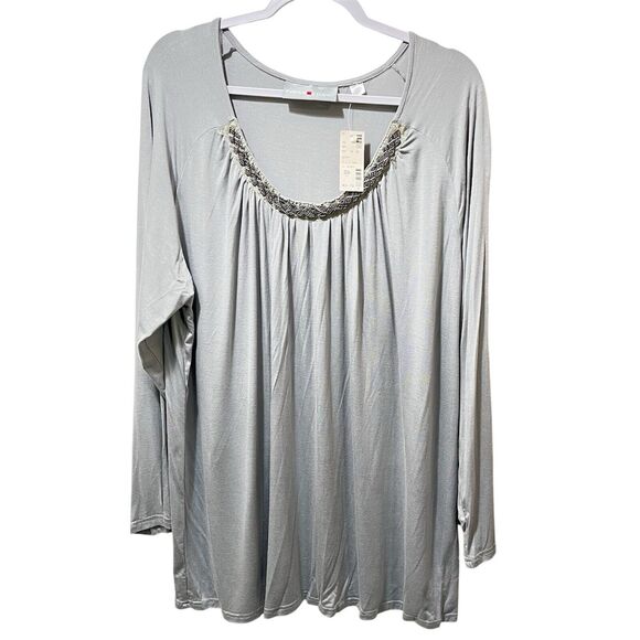 Avenue Studio Loose Fit Long Sleeve Round Neck Gray Top, Women's Size 22/24 NWT - Picture 1 of 4